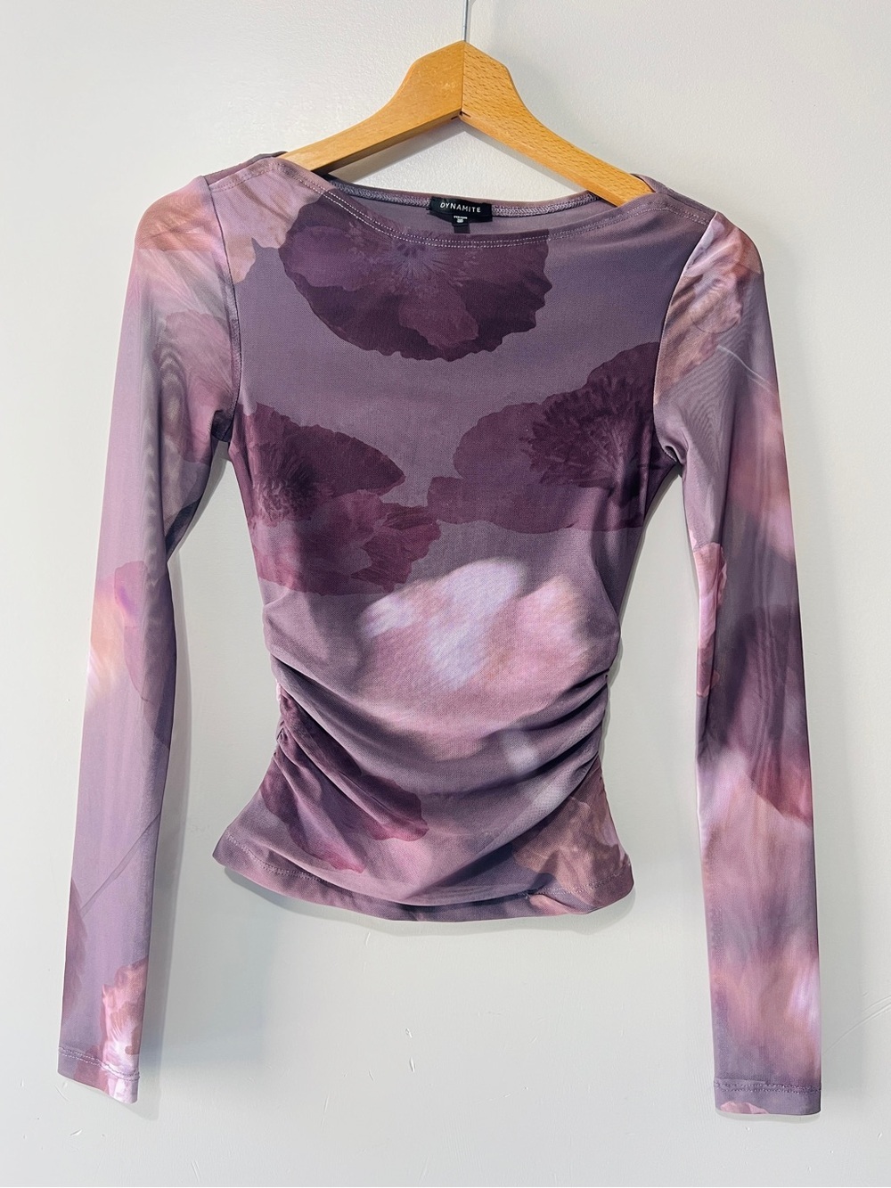 Dynamite Y2K Purple Mesh Longsleeve Top Size XXS Floral Purple Double Layered